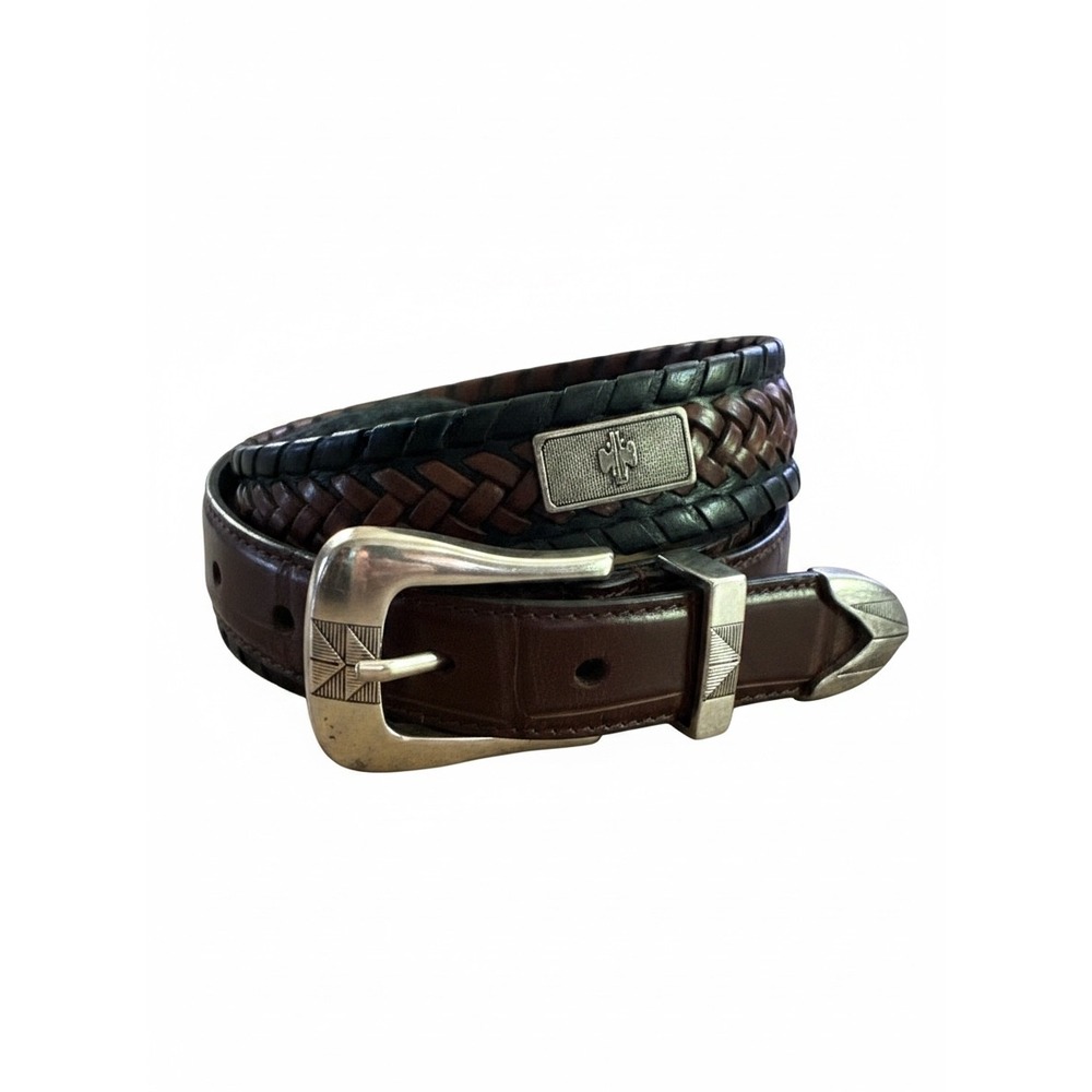 Brighton Onyx Leather‎ Belt 38 Brown Black Braided Croc Western Cowboy M40898